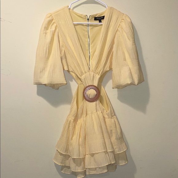 Womens Beulah Yellow Ruffled Tie Front Puff Sleeve Mini Dress - Picture 5 of 10